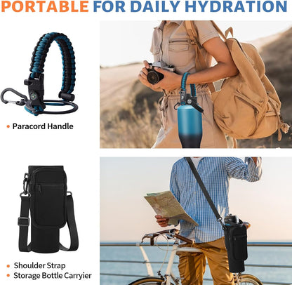 32 oz Stainless Steel Water Bottle with Straw - Spout Lid, Carrier Bag, Keep Cold-48H & Hot-24H Vacuum Insulated Flask Water Bottles Fits in Car Cup Holder, Bike, Coffee Travel Mug