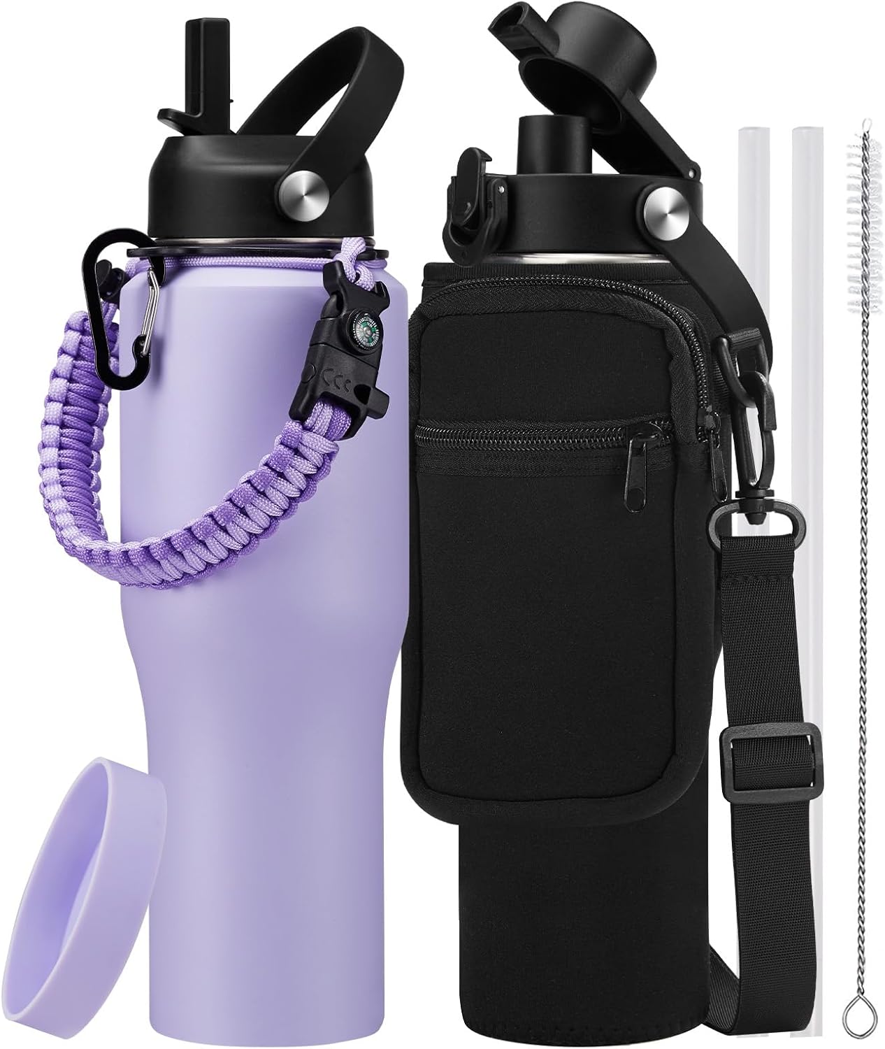32 oz Stainless Steel Water Bottle with Straw - Spout Lid, Carrier Bag, Keep Cold-48H & Hot-24H Vacuum Insulated Flask Water Bottles Fits in Car Cup Holder, Bike, Coffee Travel Mug