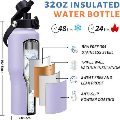 32 oz Stainless Steel Water Bottle with Straw - Spout Lid, Carrier Bag, Keep Cold-48H & Hot-24H Vacuum Insulated Flask Water Bottles Fits in Car Cup Holder, Bike, Coffee Travel Mug