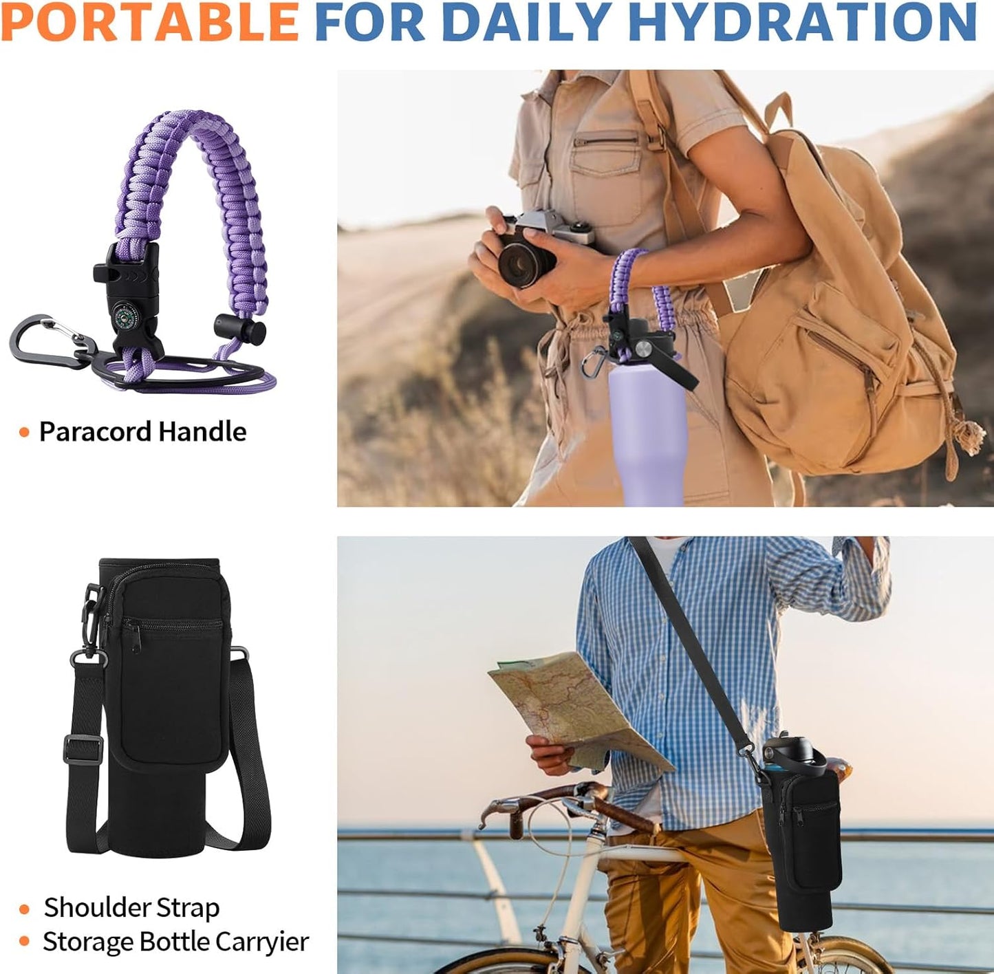 32 oz Stainless Steel Water Bottle with Straw - Spout Lid, Carrier Bag, Keep Cold-48H & Hot-24H Vacuum Insulated Flask Water Bottles Fits in Car Cup Holder, Bike, Coffee Travel Mug