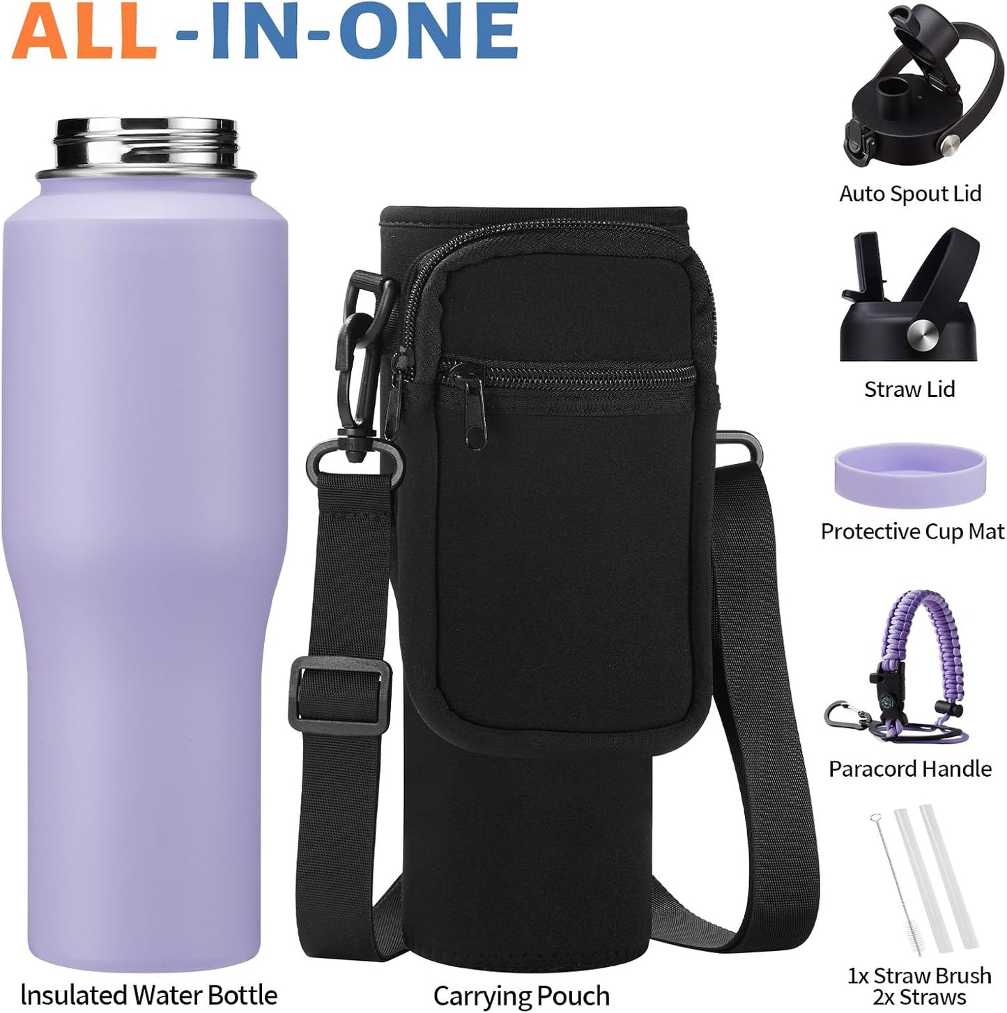 32 oz Stainless Steel Water Bottle with Straw - Spout Lid, Carrier Bag, Keep Cold-48H & Hot-24H Vacuum Insulated Flask Water Bottles Fits in Car Cup Holder, Bike, Coffee Travel Mug