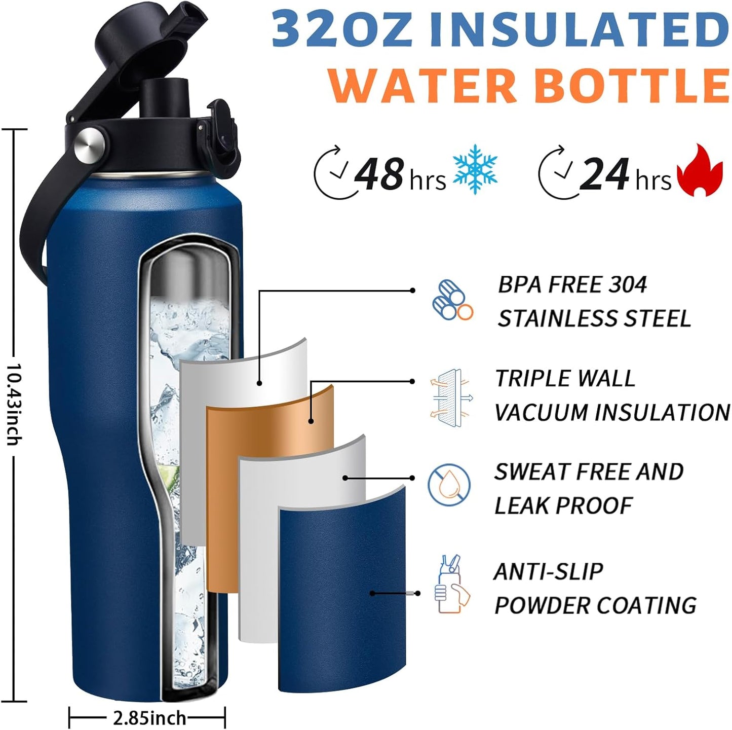 32 oz Stainless Steel Water Bottle with Straw - Spout Lid, Carrier Bag, Keep Cold-48H & Hot-24H Vacuum Insulated Flask Water Bottles Fits in Car Cup Holder, Bike, Coffee Travel Mug
