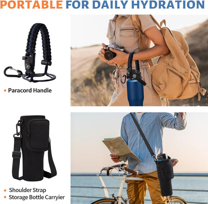 32 oz Stainless Steel Water Bottle with Straw - Spout Lid, Carrier Bag, Keep Cold-48H & Hot-24H Vacuum Insulated Flask Water Bottles Fits in Car Cup Holder, Bike, Coffee Travel Mug