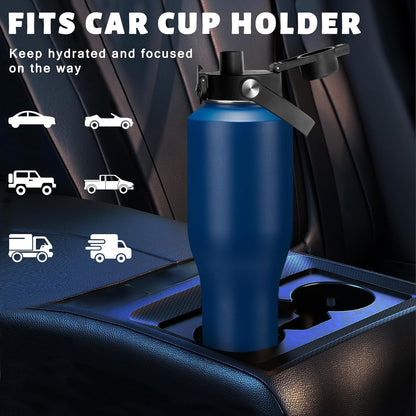 32 oz Stainless Steel Water Bottle with Straw - Spout Lid, Carrier Bag, Keep Cold-48H & Hot-24H Vacuum Insulated Flask Water Bottles Fits in Car Cup Holder, Bike, Coffee Travel Mug