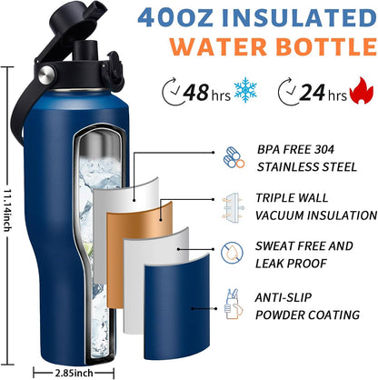 32 oz Stainless Steel Water Bottle with Straw - Spout Lid, Carrier Bag, Keep Cold-48H & Hot-24H Vacuum Insulated Flask Water Bottles Fits in Car Cup Holder, Bike, Coffee Travel Mug