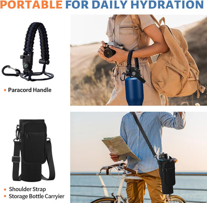 32 oz Stainless Steel Water Bottle with Straw - Spout Lid, Carrier Bag, Keep Cold-48H & Hot-24H Vacuum Insulated Flask Water Bottles Fits in Car Cup Holder, Bike, Coffee Travel Mug