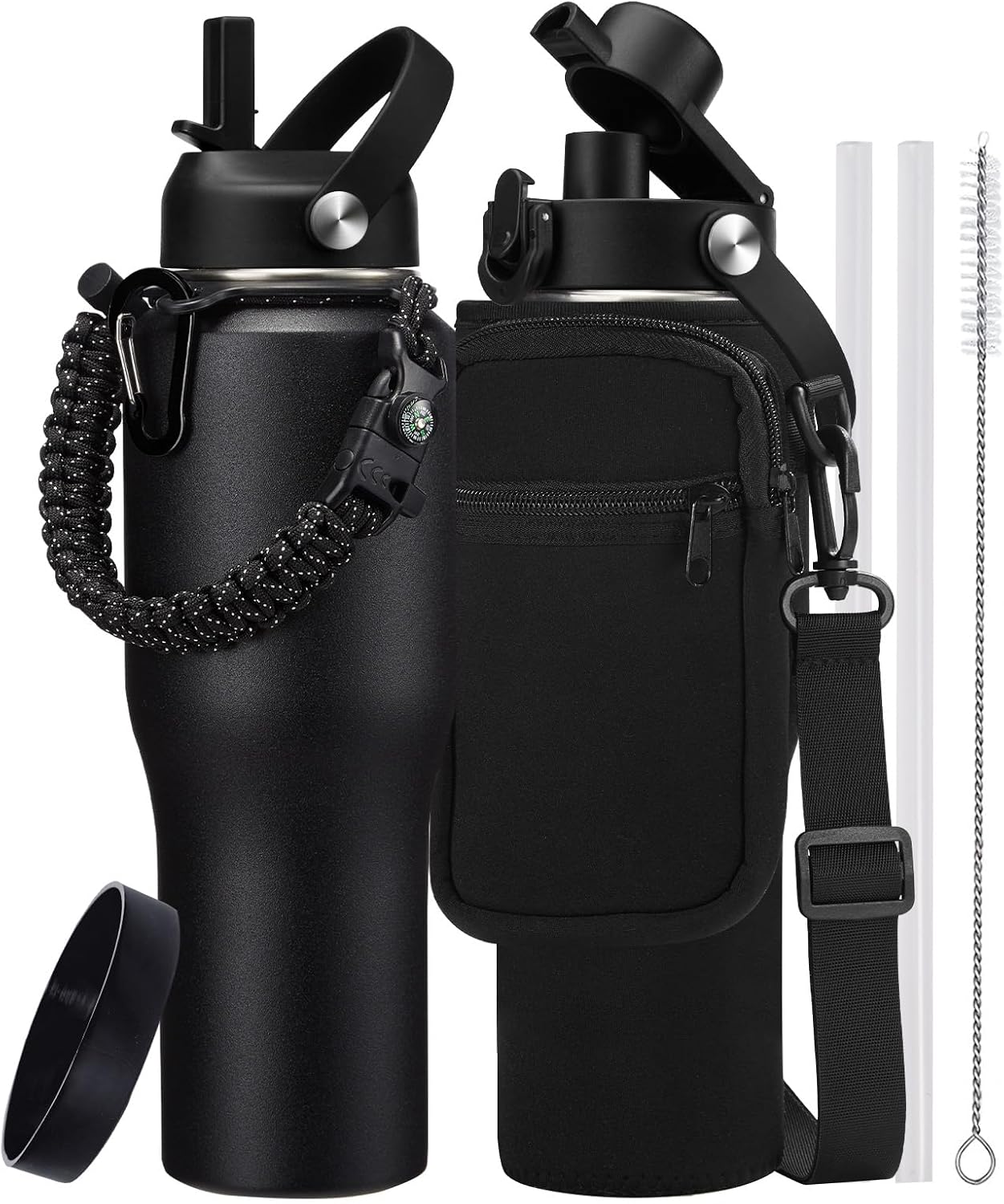 32 oz Stainless Steel Water Bottle with Straw - Spout Lid, Carrier Bag, Keep Cold-48H & Hot-24H Vacuum Insulated Flask Water Bottles Fits in Car Cup Holder, Bike, Coffee Travel Mug
