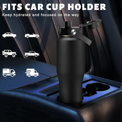 32 oz Stainless Steel Water Bottle with Straw - Spout Lid, Carrier Bag, Keep Cold-48H & Hot-24H Vacuum Insulated Flask Water Bottles Fits in Car Cup Holder, Bike, Coffee Travel Mug