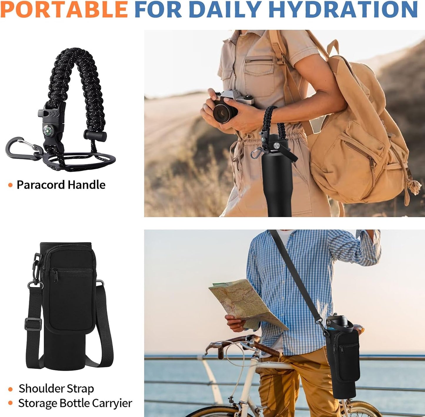 32 oz Stainless Steel Water Bottle with Straw - Spout Lid, Carrier Bag, Keep Cold-48H & Hot-24H Vacuum Insulated Flask Water Bottles Fits in Car Cup Holder, Bike, Coffee Travel Mug