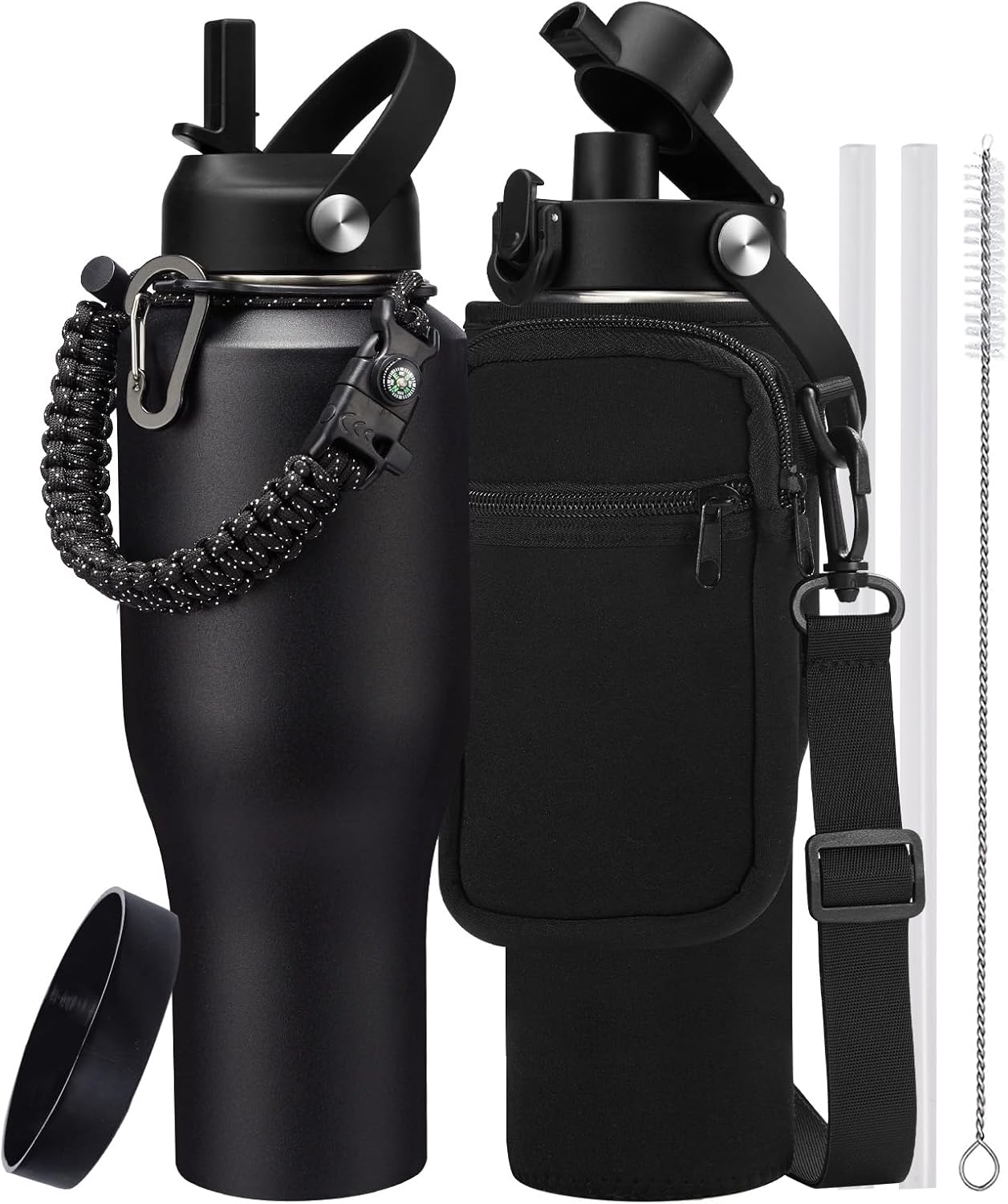 32 oz Stainless Steel Water Bottle with Straw - Spout Lid, Carrier Bag, Keep Cold-48H & Hot-24H Vacuum Insulated Flask Water Bottles Fits in Car Cup Holder, Bike, Coffee Travel Mug