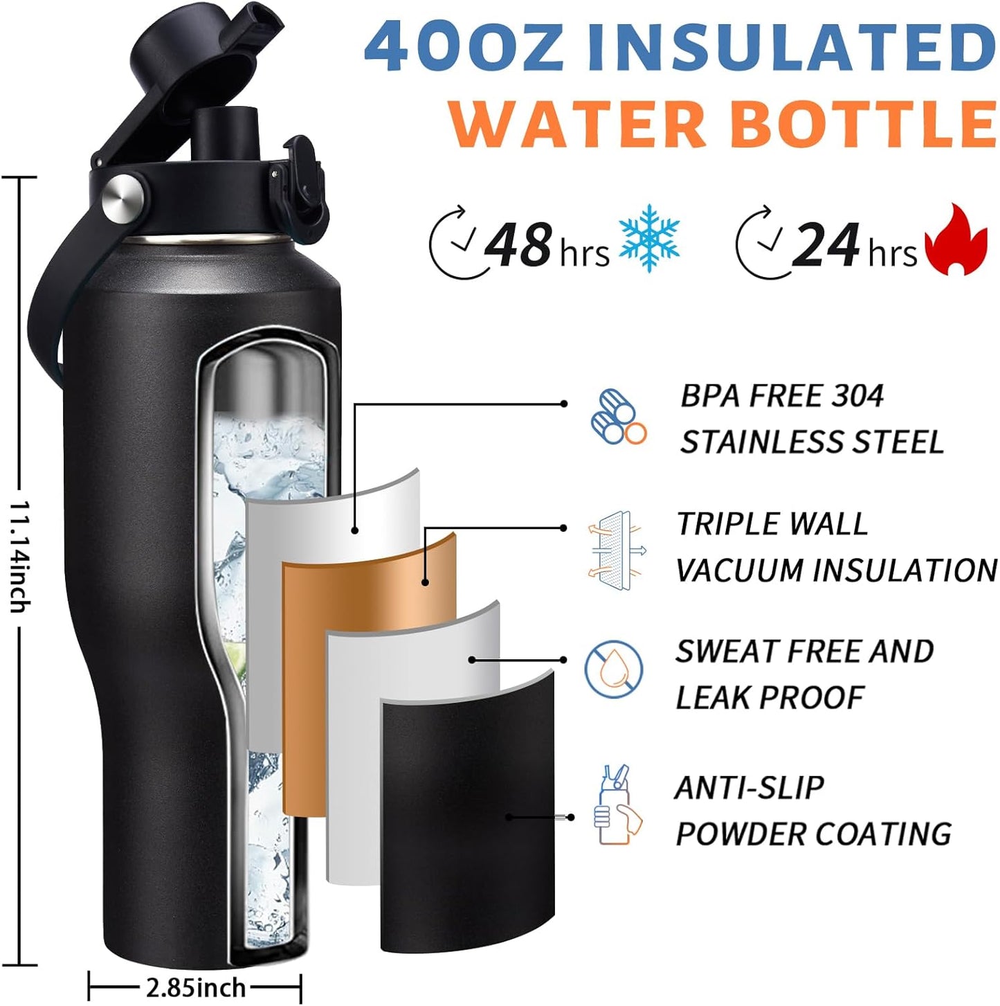 32 oz Stainless Steel Water Bottle with Straw - Spout Lid, Carrier Bag, Keep Cold-48H & Hot-24H Vacuum Insulated Flask Water Bottles Fits in Car Cup Holder, Bike, Coffee Travel Mug