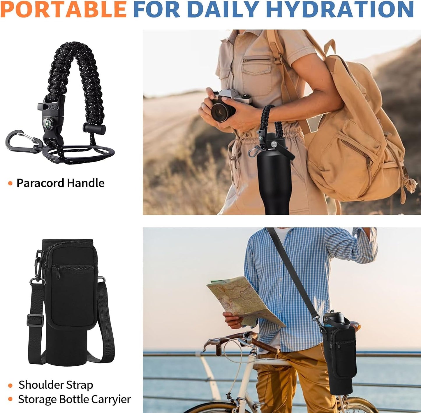 32 oz Stainless Steel Water Bottle with Straw - Spout Lid, Carrier Bag, Keep Cold-48H & Hot-24H Vacuum Insulated Flask Water Bottles Fits in Car Cup Holder, Bike, Coffee Travel Mug