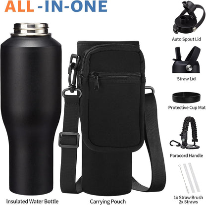 32 oz Stainless Steel Water Bottle with Straw - Spout Lid, Carrier Bag, Keep Cold-48H & Hot-24H Vacuum Insulated Flask Water Bottles Fits in Car Cup Holder, Bike, Coffee Travel Mug