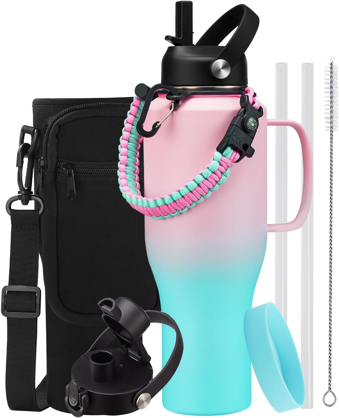 32 oz Stainless Steel Water Bottle with Straw - Spout Lid, Carrier Bag, Keep Cold-48H & Hot-24H Vacuum Insulated Flask Water Bottles Fits in Car Cup Holder, Bike, Coffee Travel Mug
