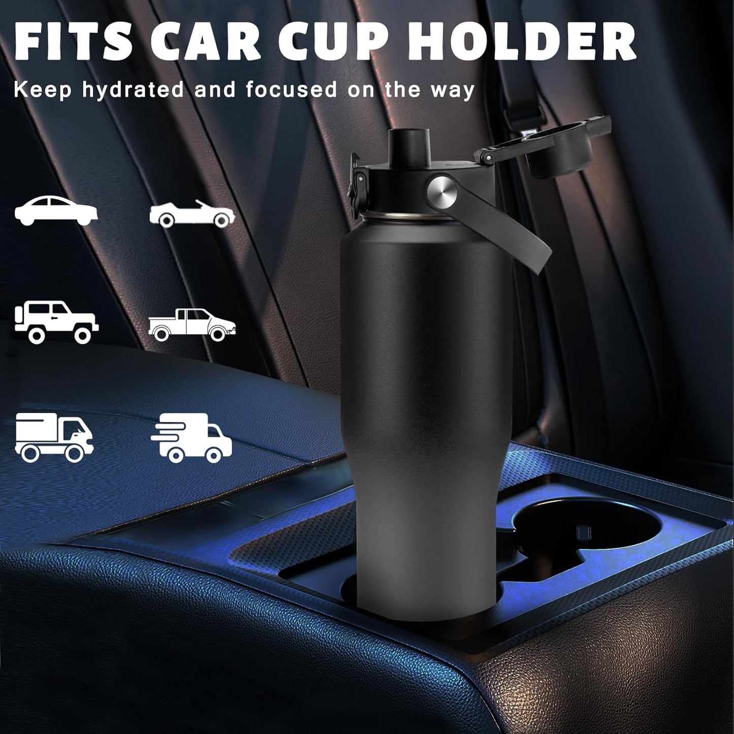 32 oz Stainless Steel Water Bottle with Straw - Spout Lid, Carrier Bag, Keep Cold-48H & Hot-24H Vacuum Insulated Flask Water Bottles Fits in Car Cup Holder, Bike, Coffee Travel Mug