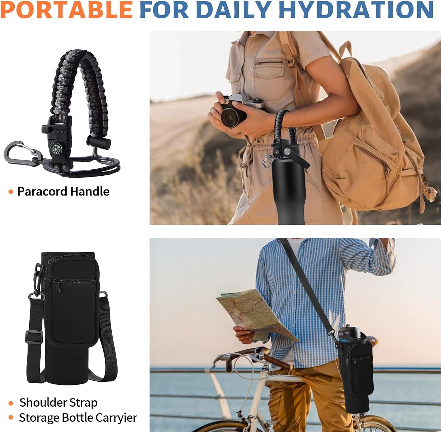 32 oz Stainless Steel Water Bottle with Straw - Spout Lid, Carrier Bag, Keep Cold-48H & Hot-24H Vacuum Insulated Flask Water Bottles Fits in Car Cup Holder, Bike, Coffee Travel Mug
