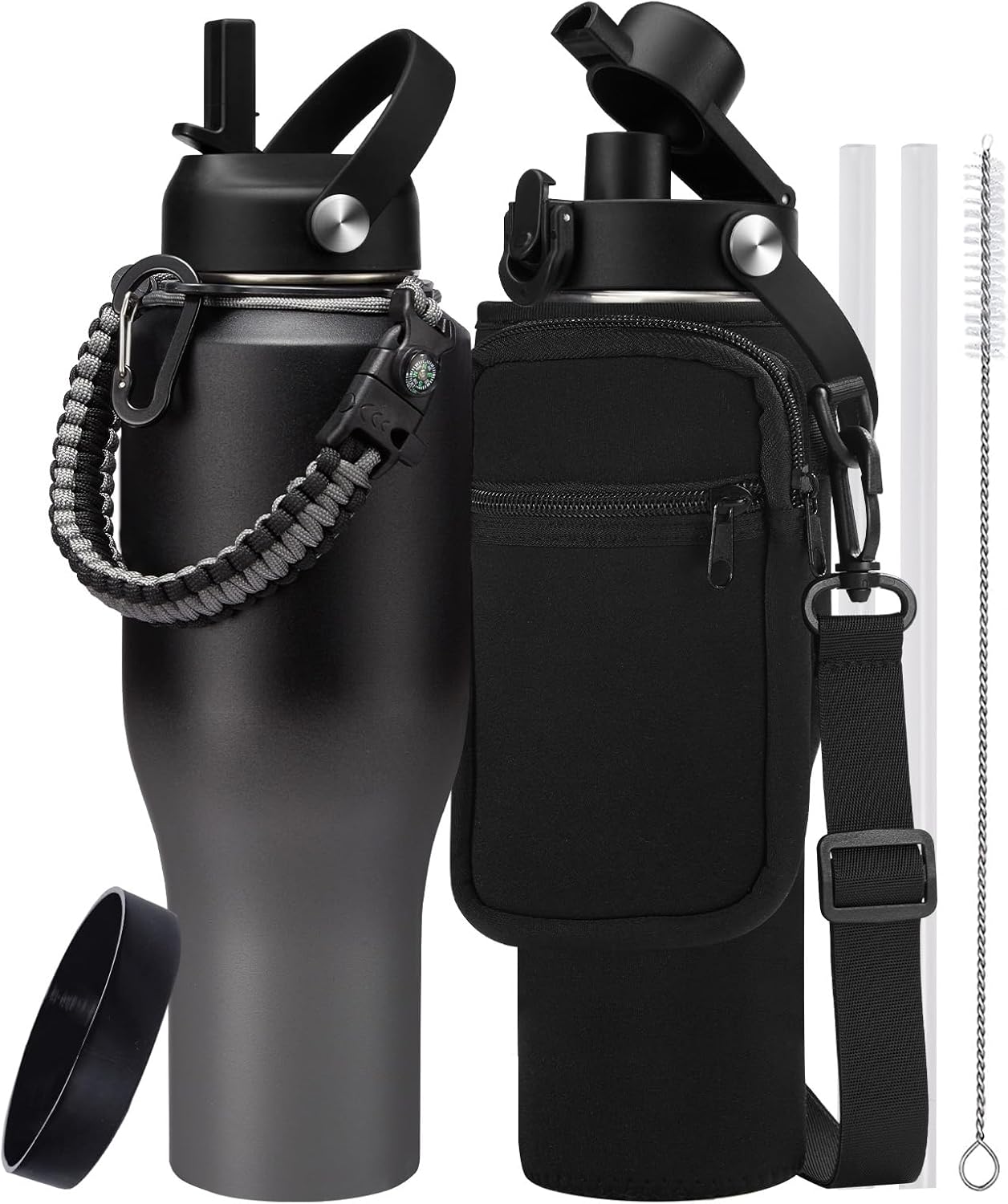 32 oz Stainless Steel Water Bottle with Straw - Spout Lid, Carrier Bag, Keep Cold-48H & Hot-24H Vacuum Insulated Flask Water Bottles Fits in Car Cup Holder, Bike, Coffee Travel Mug