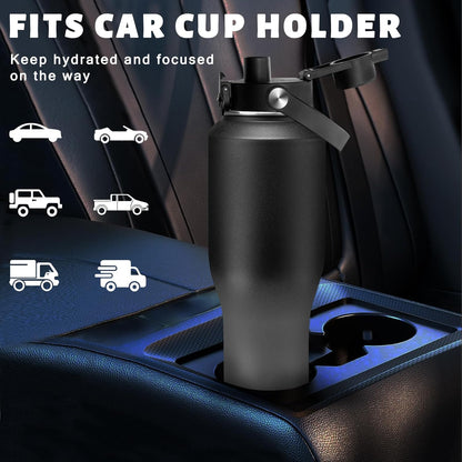 32 oz Stainless Steel Water Bottle with Straw - Spout Lid, Carrier Bag, Keep Cold-48H & Hot-24H Vacuum Insulated Flask Water Bottles Fits in Car Cup Holder, Bike, Coffee Travel Mug
