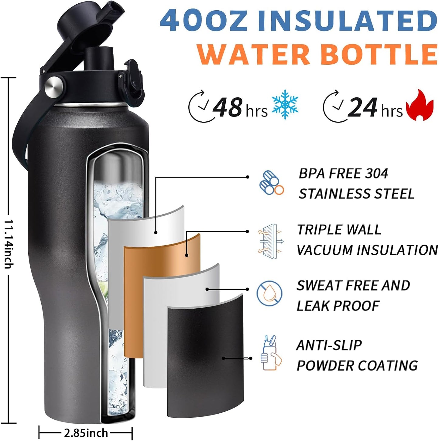 32 oz Stainless Steel Water Bottle with Straw - Spout Lid, Carrier Bag, Keep Cold-48H & Hot-24H Vacuum Insulated Flask Water Bottles Fits in Car Cup Holder, Bike, Coffee Travel Mug