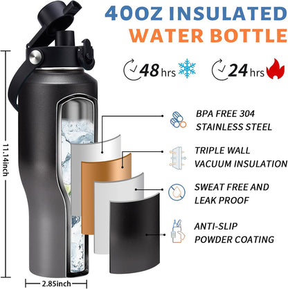 32 oz Stainless Steel Water Bottle with Straw - Spout Lid, Carrier Bag, Keep Cold-48H & Hot-24H Vacuum Insulated Flask Water Bottles Fits in Car Cup Holder, Bike, Coffee Travel Mug