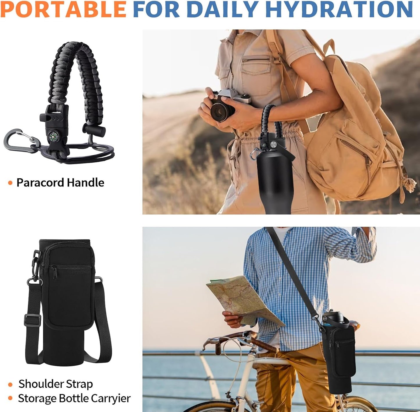 32 oz Stainless Steel Water Bottle with Straw - Spout Lid, Carrier Bag, Keep Cold-48H & Hot-24H Vacuum Insulated Flask Water Bottles Fits in Car Cup Holder, Bike, Coffee Travel Mug