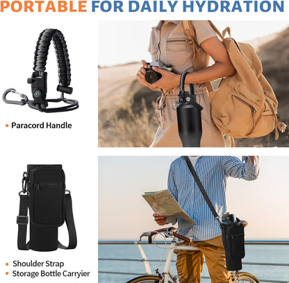 32 oz Stainless Steel Water Bottle with Straw - Spout Lid, Carrier Bag, Keep Cold-48H & Hot-24H Vacuum Insulated Flask Water Bottles Fits in Car Cup Holder, Bike, Coffee Travel Mug