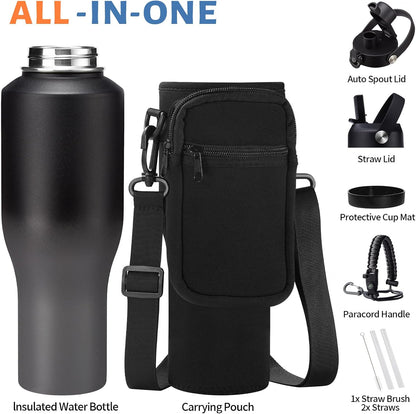 32 oz Stainless Steel Water Bottle with Straw - Spout Lid, Carrier Bag, Keep Cold-48H & Hot-24H Vacuum Insulated Flask Water Bottles Fits in Car Cup Holder, Bike, Coffee Travel Mug