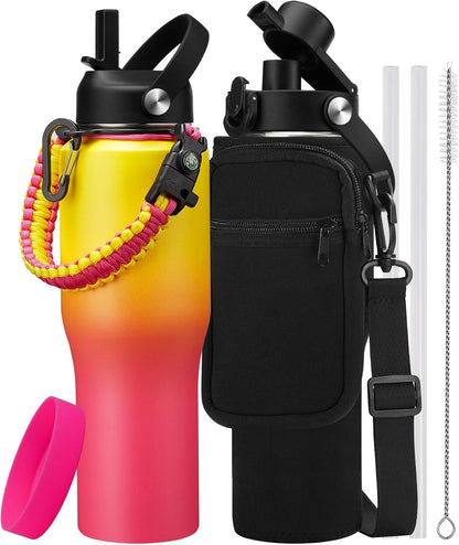 32 oz Stainless Steel Water Bottle with Straw - Spout Lid, Carrier Bag, Keep Cold-48H & Hot-24H Vacuum Insulated Flask Water Bottles Fits in Car Cup Holder, Bike, Coffee Travel Mug
