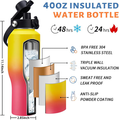 32 oz Stainless Steel Water Bottle with Straw - Spout Lid, Carrier Bag, Keep Cold-48H & Hot-24H Vacuum Insulated Flask Water Bottles Fits in Car Cup Holder, Bike, Coffee Travel Mug