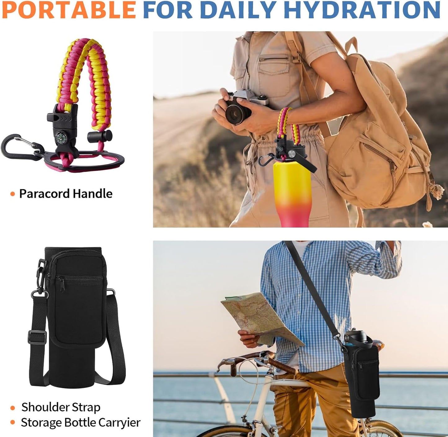 32 oz Stainless Steel Water Bottle with Straw - Spout Lid, Carrier Bag, Keep Cold-48H & Hot-24H Vacuum Insulated Flask Water Bottles Fits in Car Cup Holder, Bike, Coffee Travel Mug
