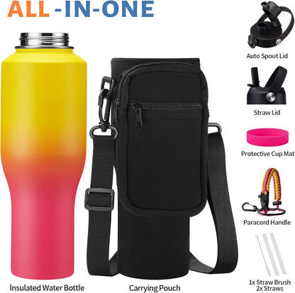 32 oz Stainless Steel Water Bottle with Straw - Spout Lid, Carrier Bag, Keep Cold-48H & Hot-24H Vacuum Insulated Flask Water Bottles Fits in Car Cup Holder, Bike, Coffee Travel Mug