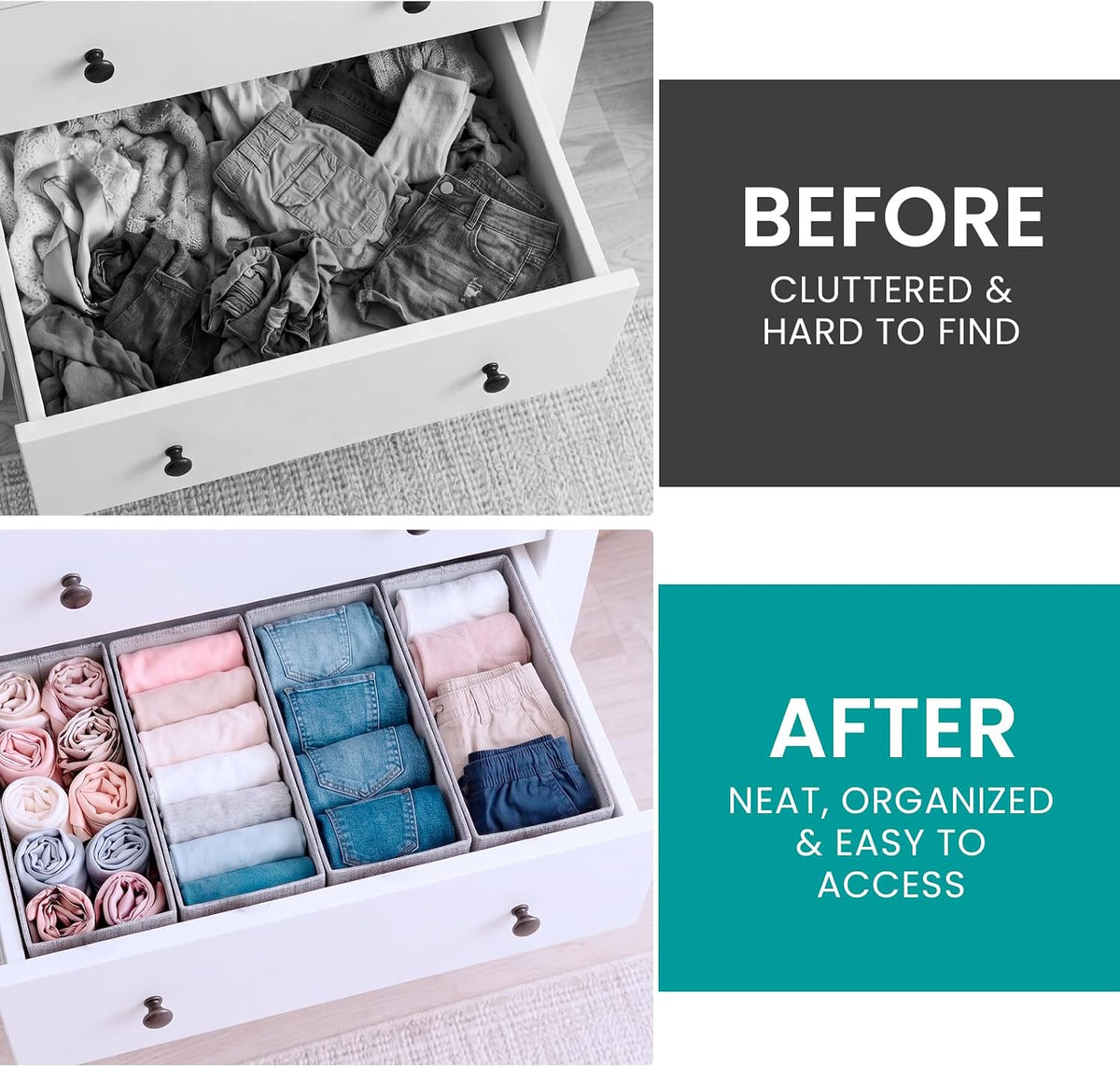 Drawer Organizer for Pax 100 Furniture, 4 Pack Fabric Closet Baskets
