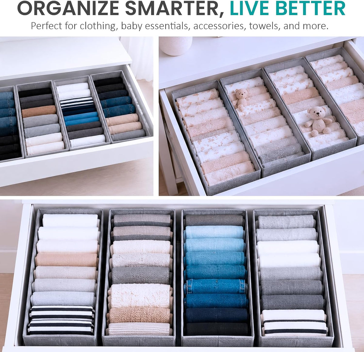Drawer Organizer for Pax 100 Furniture, 4 Pack Fabric Closet Baskets