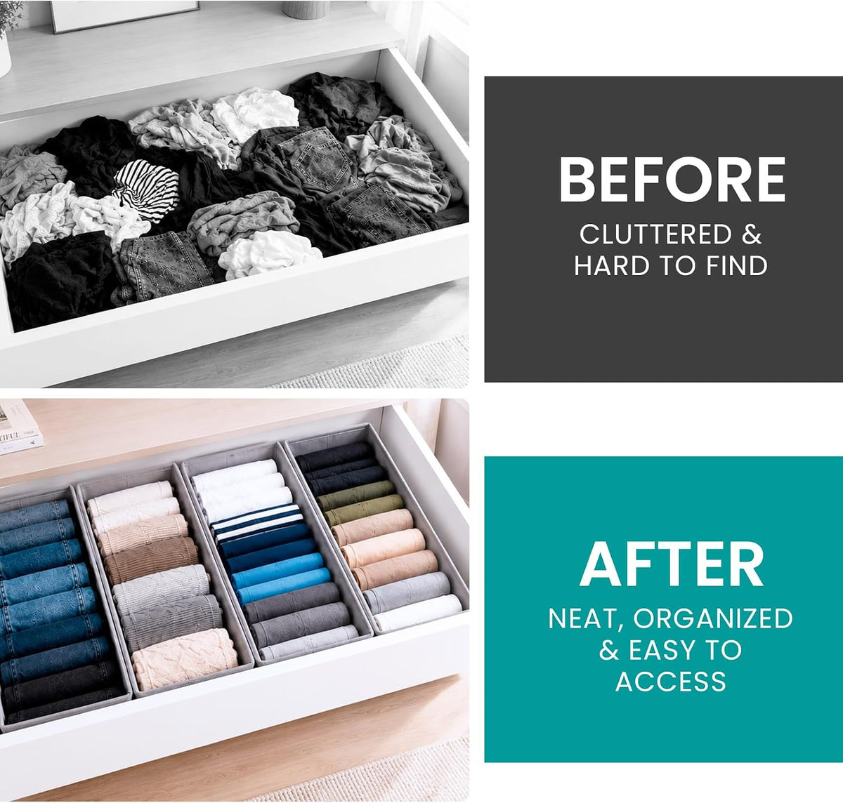 Drawer Organizer for Pax 100 Furniture, 4 Pack Fabric Closet Baskets
