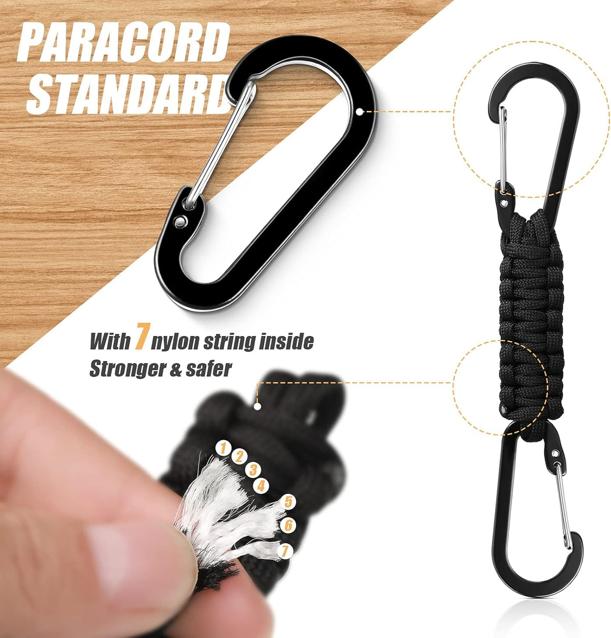 5 Pcs Paracord Keychain Carabiner Clip Braided Lanyard Water Bottle Clips Tactical Keychain Backpack Accessories