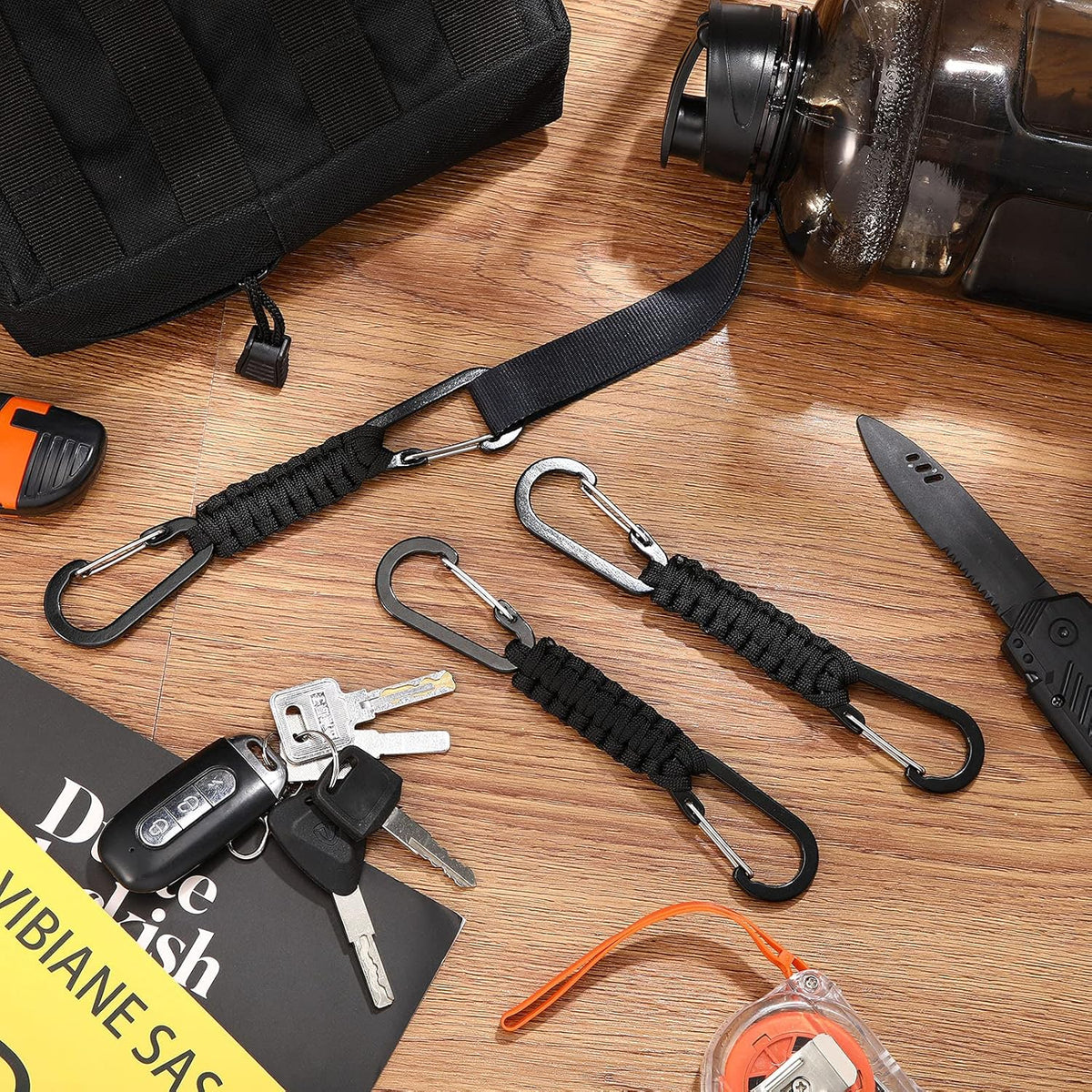 5 Pcs Paracord Keychain Carabiner Clip Braided Lanyard Water Bottle Clips Tactical Keychain Backpack Accessories
