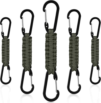 5 Pcs Paracord Keychain Carabiner Clip Braided Lanyard Water Bottle Clips Tactical Keychain Backpack Accessories