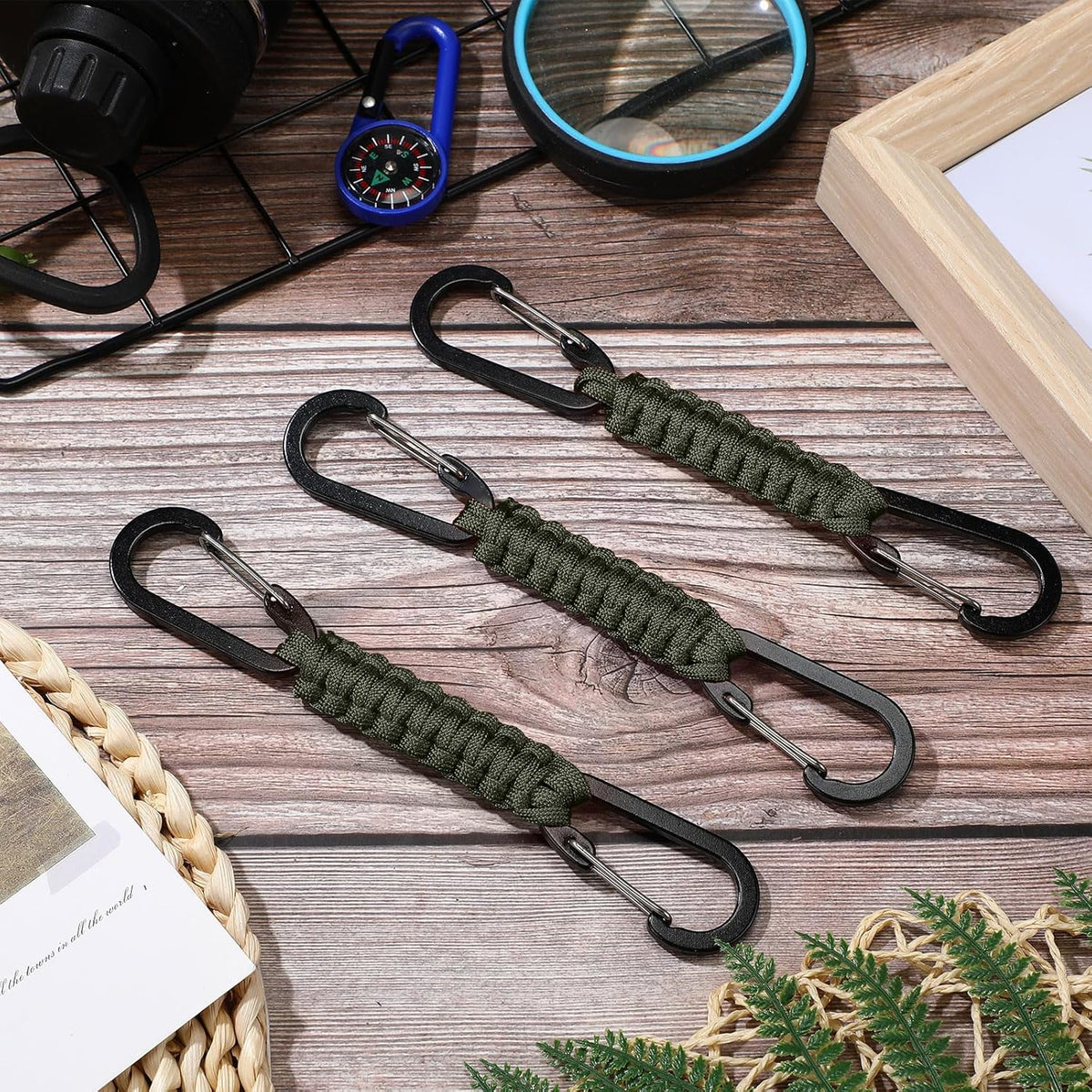 5 Pcs Paracord Keychain Carabiner Clip Braided Lanyard Water Bottle Clips Tactical Keychain Backpack Accessories