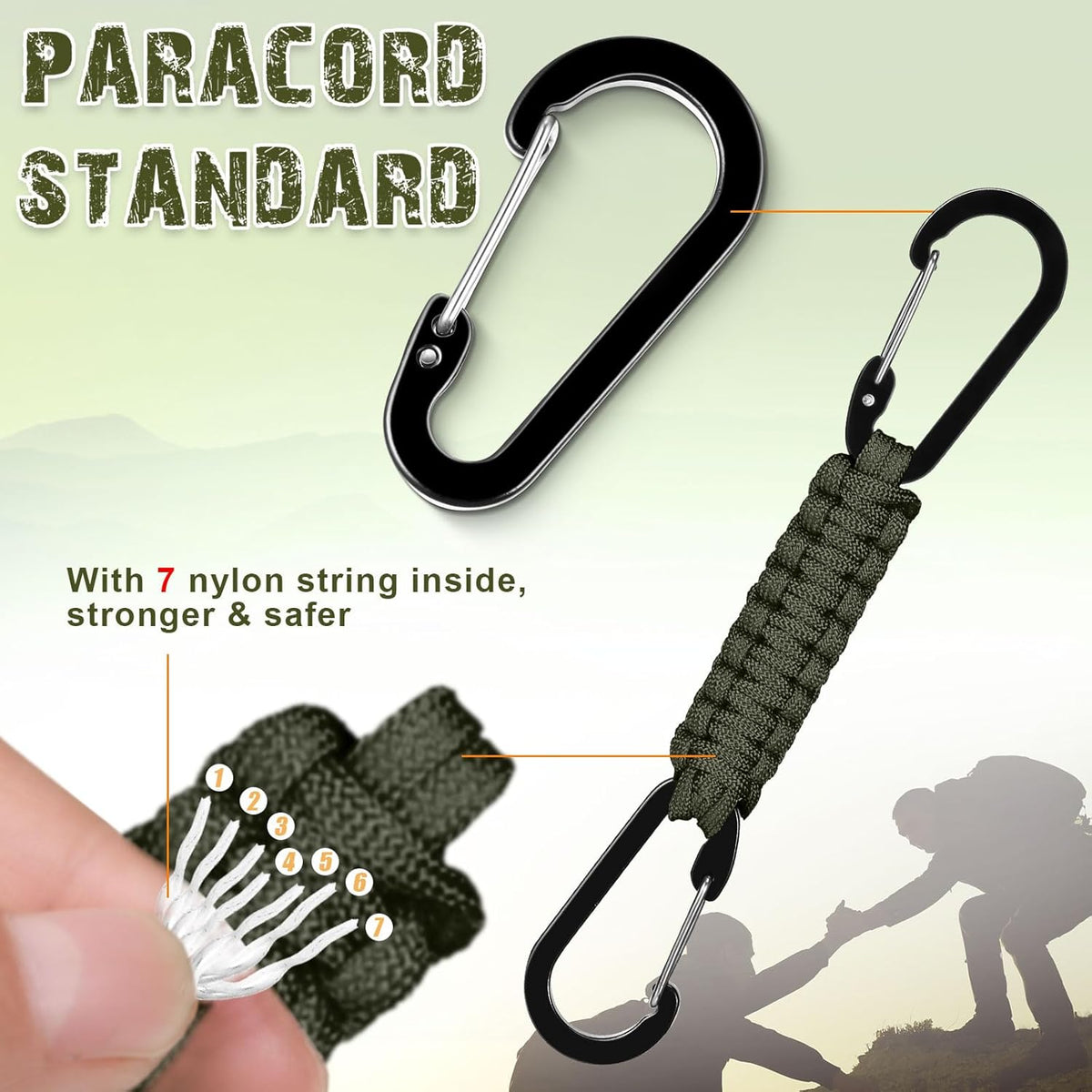 5 Pcs Paracord Keychain Carabiner Clip Braided Lanyard Water Bottle Clips Tactical Keychain Backpack Accessories