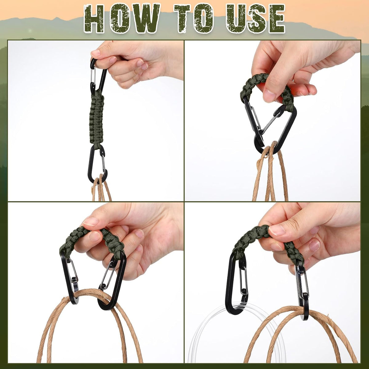 5 Pcs Paracord Keychain Carabiner Clip Braided Lanyard Water Bottle Clips Tactical Keychain Backpack Accessories