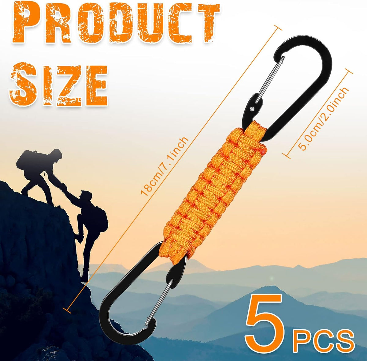 5 Pcs Paracord Keychain Carabiner Clip Braided Lanyard Water Bottle Clips Tactical Keychain Backpack Accessories