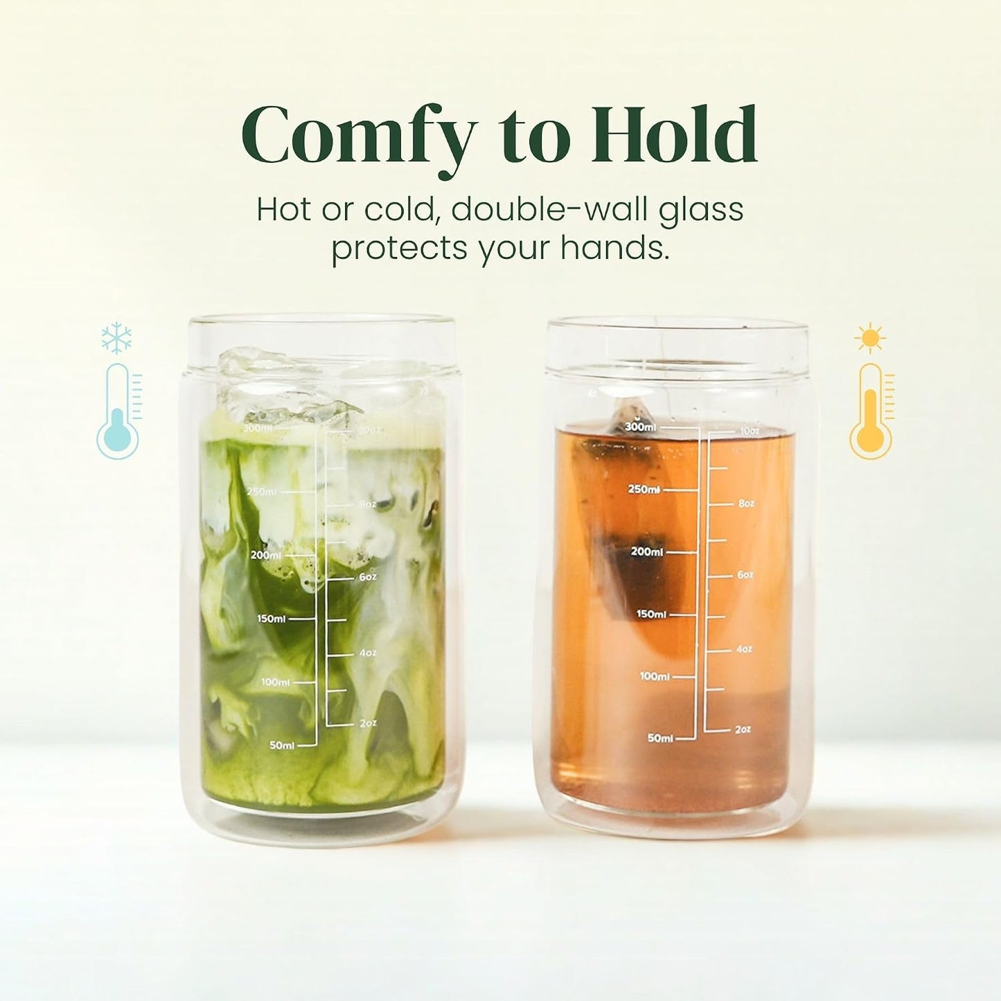 Slow Sippin' Glass Tumbler with Straw & Lid – 11.8oz / 350ml Double-Walled Glass Coffee Cup, Matcha Cup with Volume Markings, Tritan® Straw & Cleaner