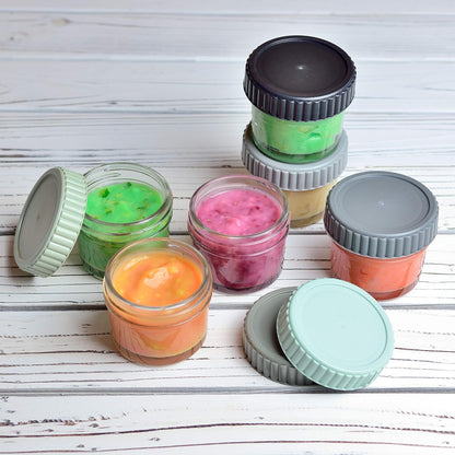 Glass Baby Food Storage - 4 Ounce Stackable Baby Food Containers with Airtight Lids, 8 Urban Colors (8 Sets)
