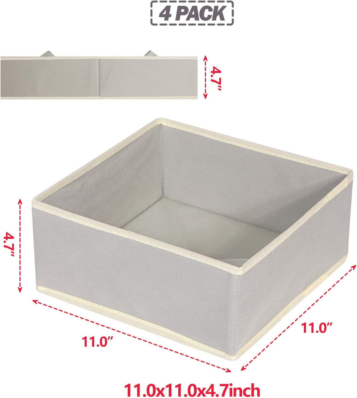 Foldable Cloth Storage Box Closet Dresser Drawer Organizer Fabric Baskets Bins Containers Divider for Clothes Underwear Bras Socks Clothing,Set of 4 Grey 400