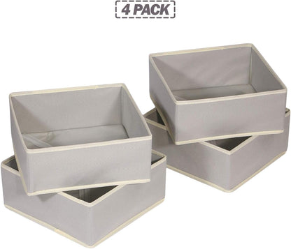 Foldable Cloth Storage Box Closet Dresser Drawer Organizer Fabric Baskets Bins Containers Divider for Clothes Underwear Bras Socks Clothing,Set of 4 Grey 400