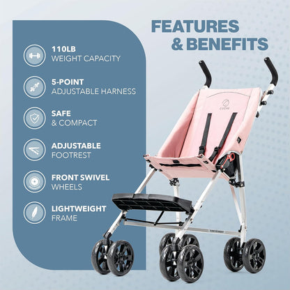 XL Special Needs Stroller, Disability Stroller for Older Child, Larger Size Pushchair, Easy Folding System, Lightweight Aluminum Frame (Pink)