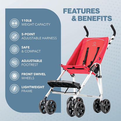XL Special Needs Stroller, Disability Stroller for Older Child, Larger Size Pushchair, Easy Folding System, Lightweight Aluminum Frame (Pink)