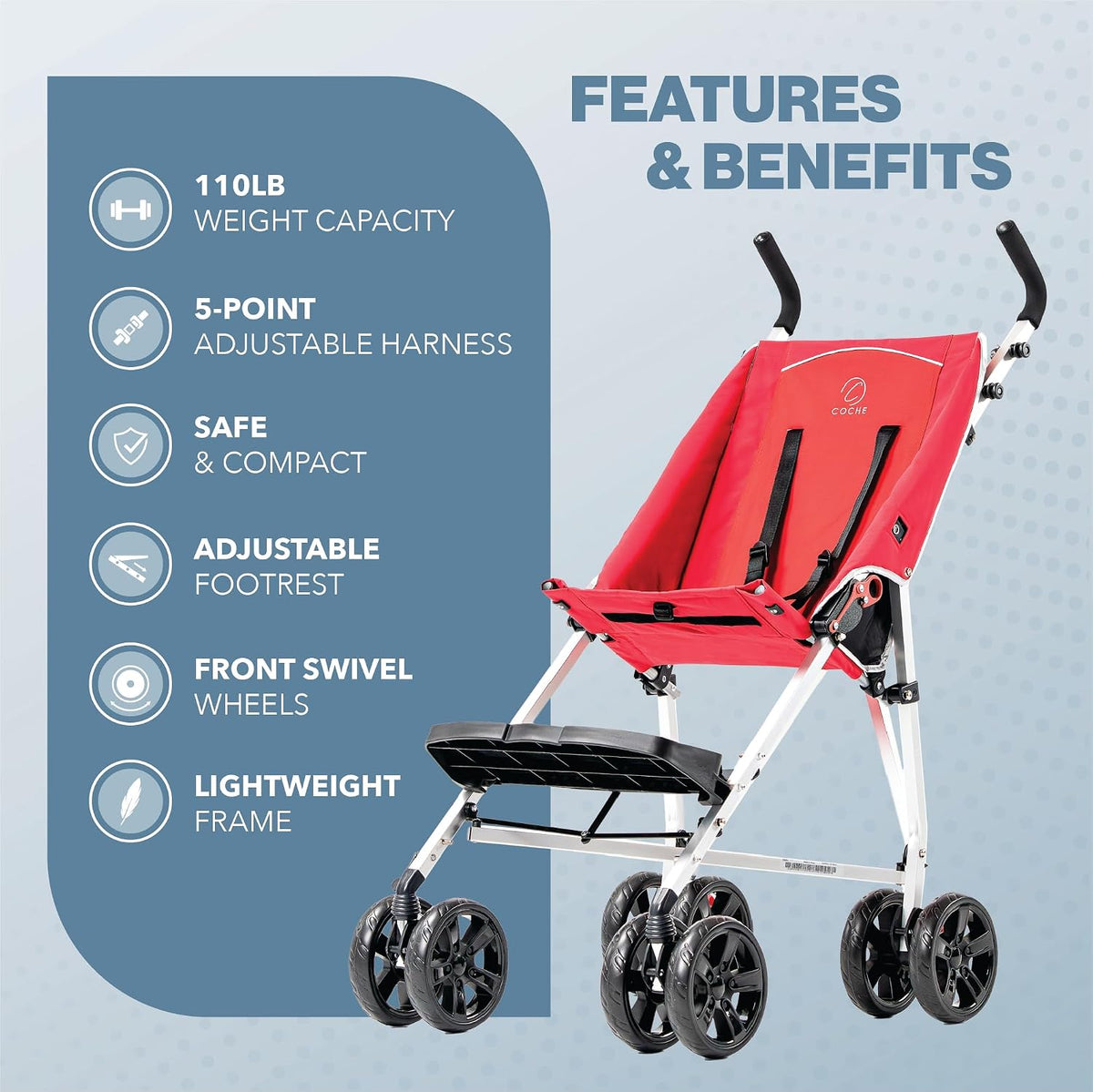 XL Special Needs Stroller, Disability Stroller for Older Child, Larger Size Pushchair, Easy Folding System, Lightweight Aluminum Frame (Pink)