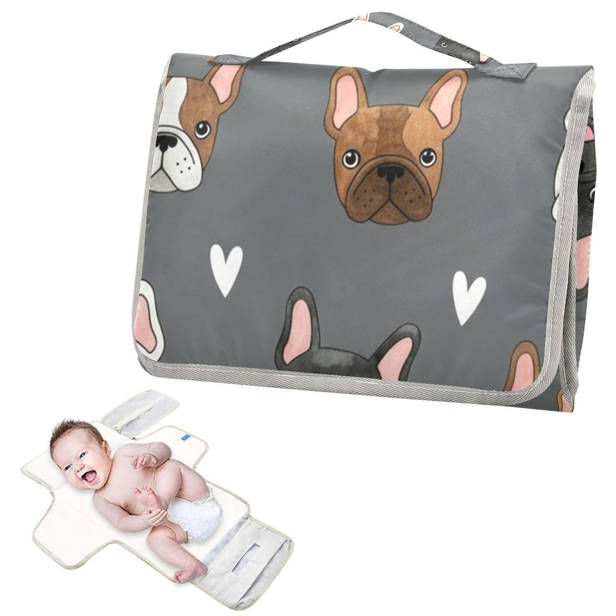 Pets Hearts Print Portable Diaper Changing Pad for Outing