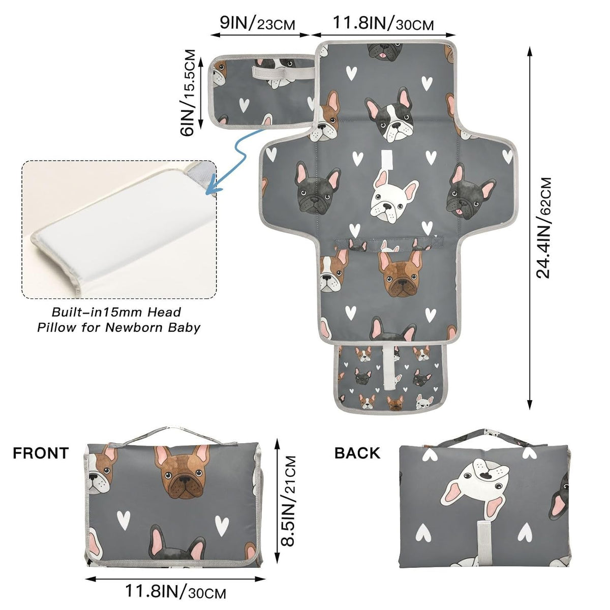 Pets Hearts Print Portable Diaper Changing Pad for Outing